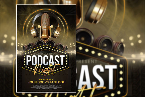 Black Gold Podcast Night Poster Template: Design Your Next Event